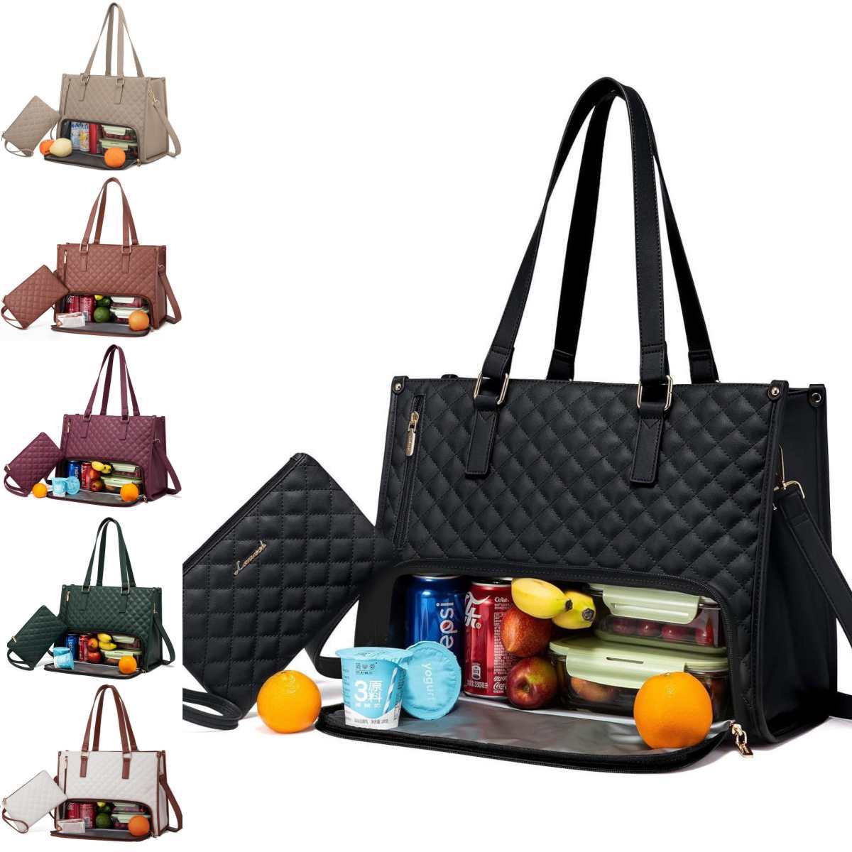 Fashionable Lunch Tote Bag Women's Thermal Insulation Lunch Box Leak-proof Crossbody Computer Storage Bag Quilted Large Capacity Handbag With Purse EE&JR