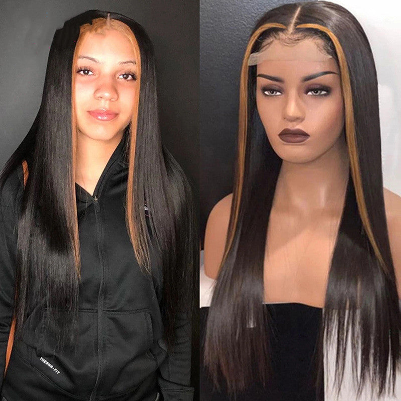 Real Hair Wig, Front Lace 13X5X1 Straight Highlight 1B 27 Hair Wigs EE&JR