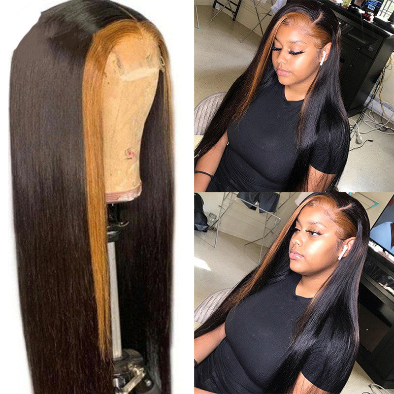 Real Hair Wig, Front Lace 13X5X1 Straight Highlight 1B 27 Hair Wigs EE&JR