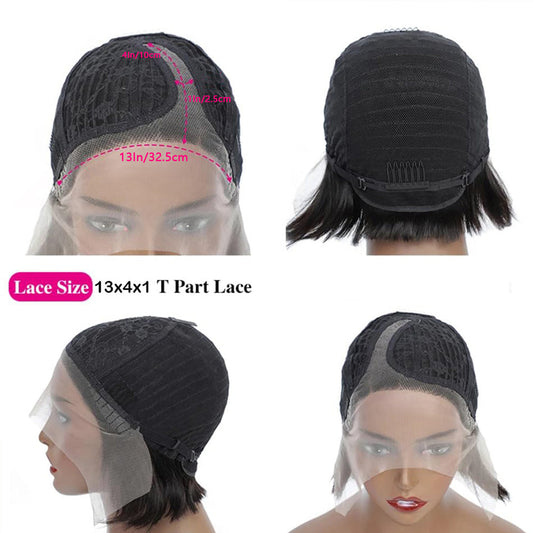 Human Hair Lace Bob Non-toxic Wig-pre-drawn, 13X4X1 Lace, Short Straight, T-part Lace Front Short Wig, Suitable For The Whole Scene. EE&JR