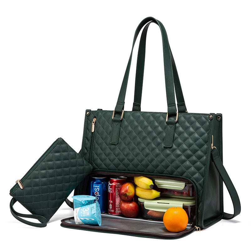 Fashionable Lunch Tote Bag Women's Thermal Insulation Lunch Box Leak-proof Crossbody Computer Storage Bag Quilted Large Capacity Handbag With Purse EE&JR
