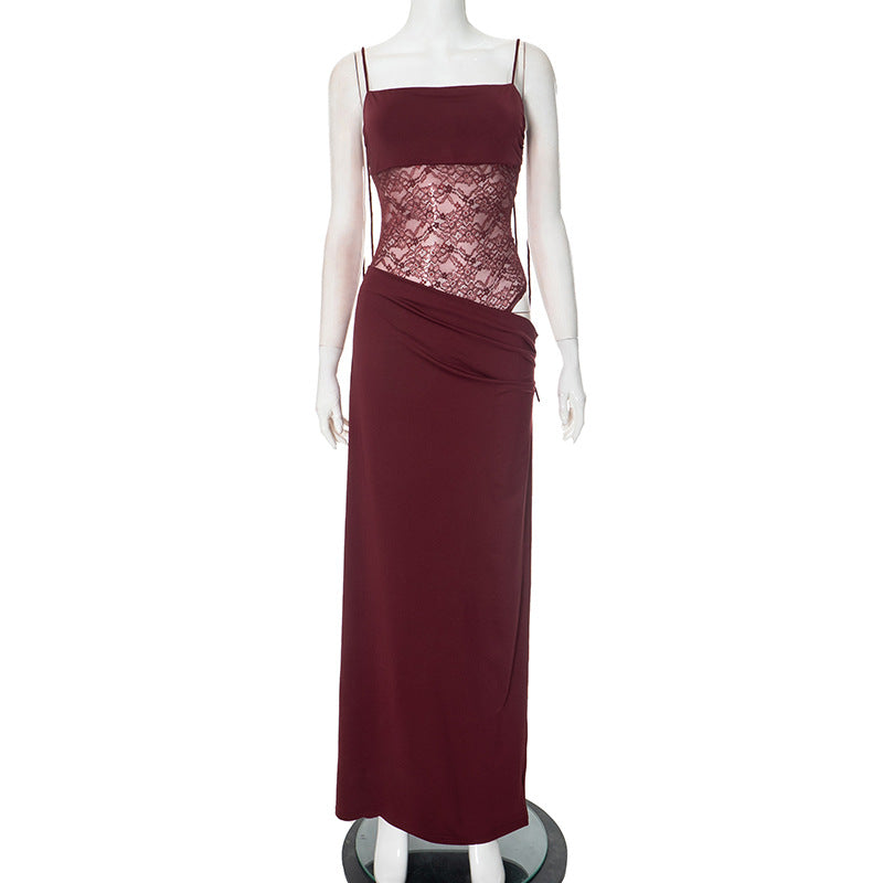 Y2K Lace Suspender Dress Fashion Sexy Lace Long Dresses Party Evening Club Beach Clothing For Women EE&JR