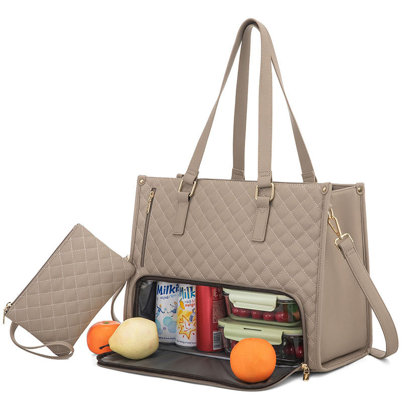 Fashionable Lunch Tote Bag Women's Thermal Insulation Lunch Box Leak-proof Crossbody Computer Storage Bag Quilted Large Capacity Handbag With Purse EE&JR