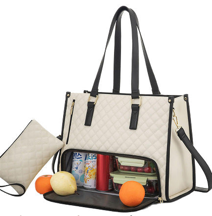 Fashionable Lunch Tote Bag Women's Thermal Insulation Lunch Box Leak-proof Crossbody Computer Storage Bag Quilted Large Capacity Handbag With Purse EE&JR
