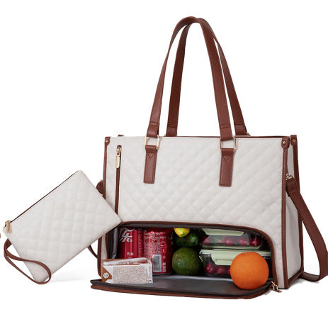 Fashionable Lunch Tote Bag Women's Thermal Insulation Lunch Box Leak-proof Crossbody Computer Storage Bag Quilted Large Capacity Handbag With Purse EE&JR