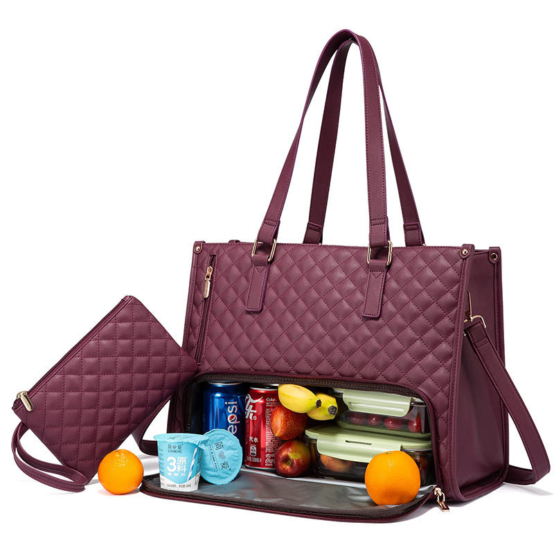 Fashionable Lunch Tote Bag Women's Thermal Insulation Lunch Box Leak-proof Crossbody Computer Storage Bag Quilted Large Capacity Handbag With Purse EE&JR