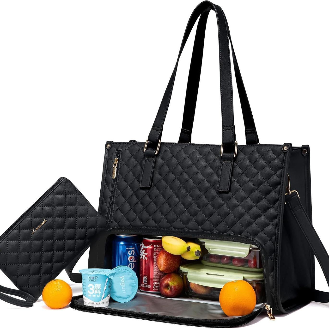 Fashionable Lunch Tote Bag Women's Thermal Insulation Lunch Box Leak-proof Crossbody Computer Storage Bag Quilted Large Capacity Handbag With Purse EE&JR