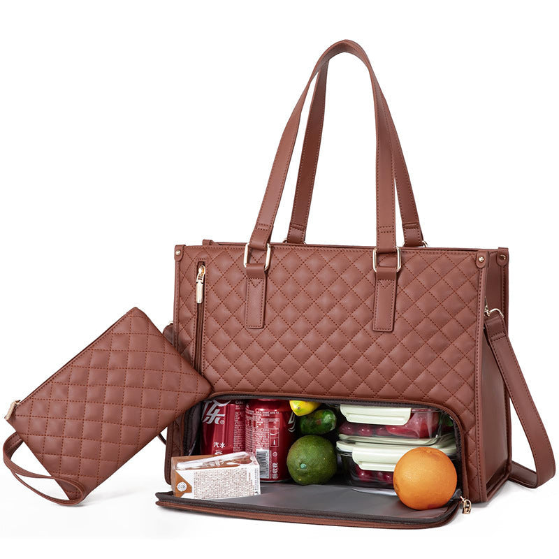 Fashionable Lunch Tote Bag Women's Thermal Insulation Lunch Box Leak-proof Crossbody Computer Storage Bag Quilted Large Capacity Handbag With Purse EE&JR