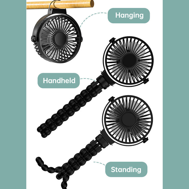 2000mAh Outdoor Small Electric Flexible Tripod Clip On Fan With 3 Speeds Battery Operated USB Octopus Fan