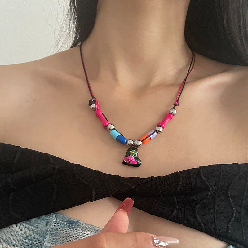 Color Capsule Stitching Heart Necklace