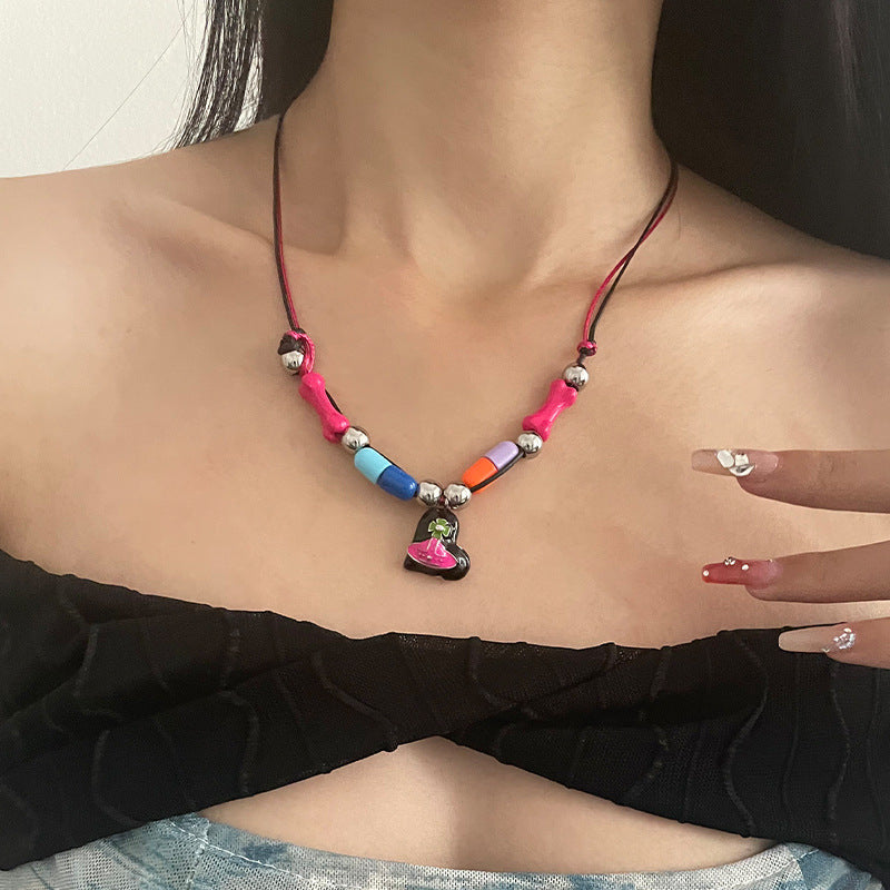 Color Capsule Stitching Heart Necklace