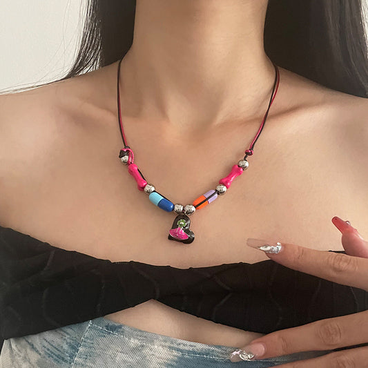 Color Capsule Stitching Heart Necklace