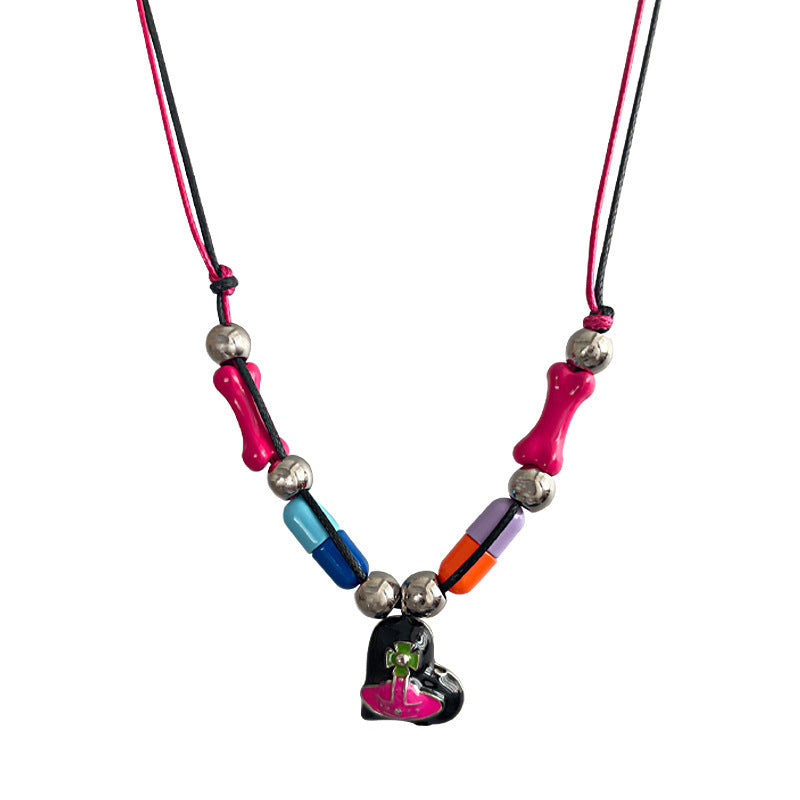 Color Capsule Stitching Heart Necklace