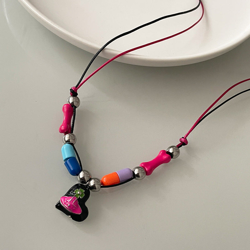 Color Capsule Stitching Heart Necklace