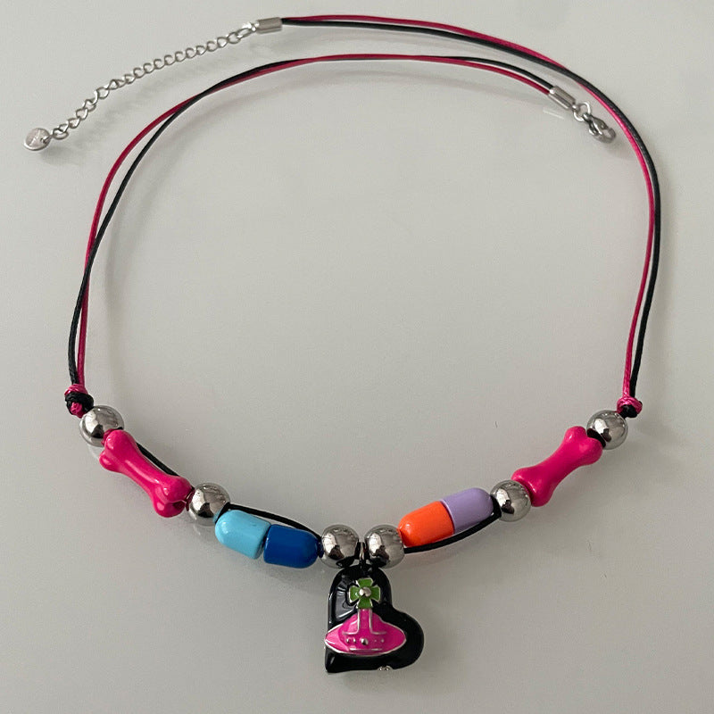 Color Capsule Stitching Heart Necklace